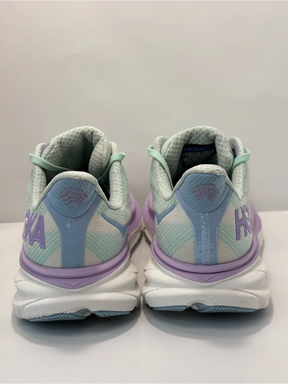 Hoka Clifton 9 Women's Size 10B Running Shoes Mint Green/Purple/White Sneakers